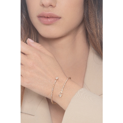 Bracelet semi rigide en or rose 18k avec gouttes et diamants