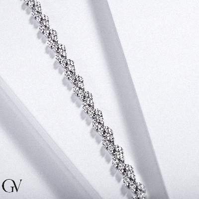 Bracelet en or blanc 18k motif feuilles diamants 