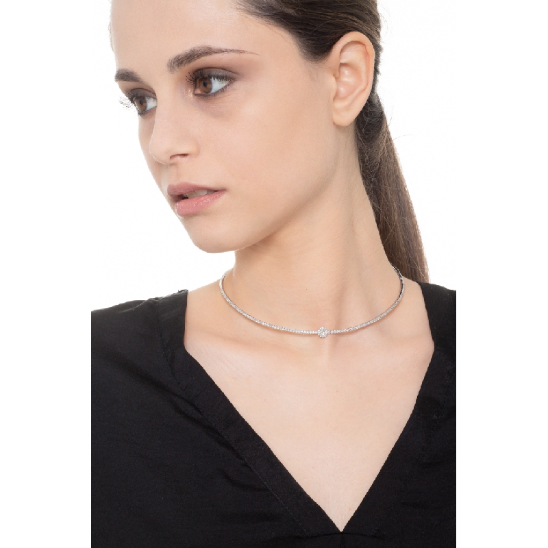 Collier semi-rigide femme en or blanc 18k avec diamants