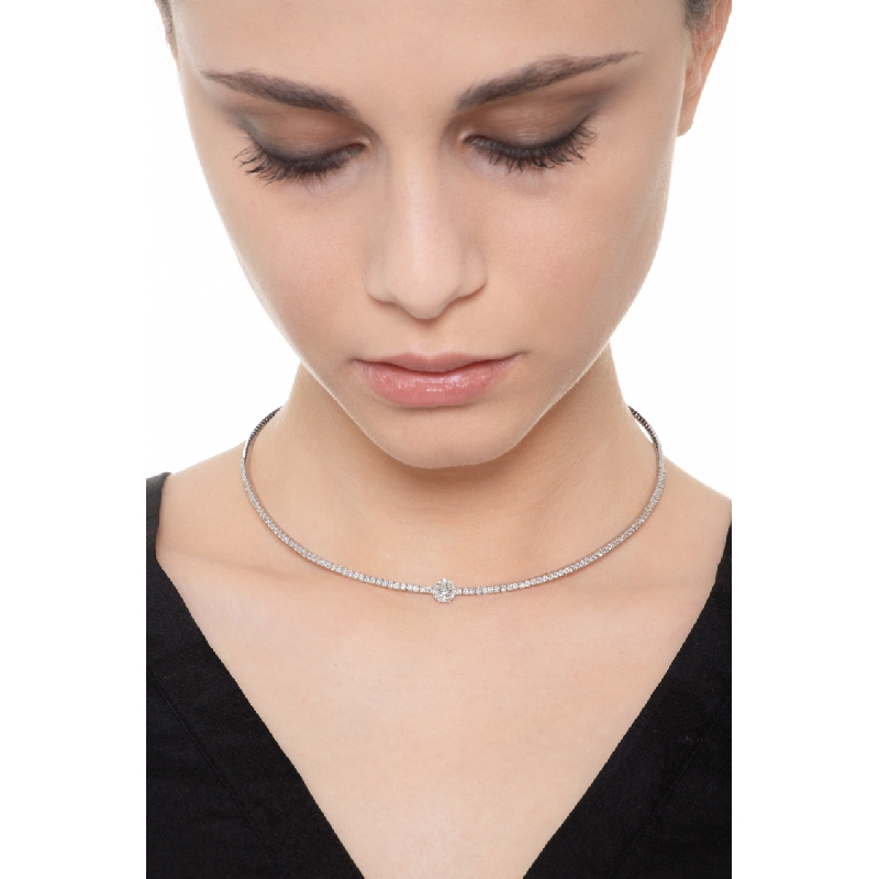 Collier semi-rigide femme en or blanc 18k avec diamants