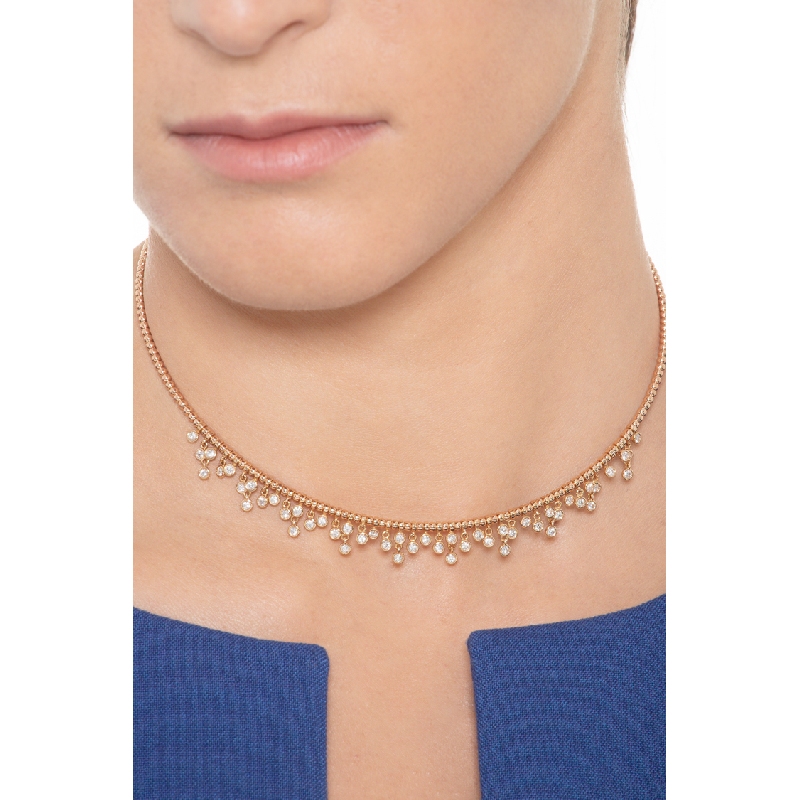 Collier choker or rose 18k avec diamants en cascade