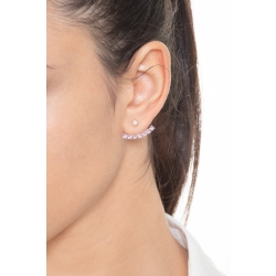 Mono boucle d'oreille en or blanc 18 ct avec diamant et saphirs roses 2