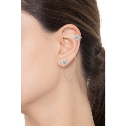 Boucle d'oreille individuelle en or blanc 18 ct avec chaînette et diamants 2