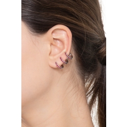 Boucle d’oreille gauche or blanc 18K avec 3 cercles rubis  2