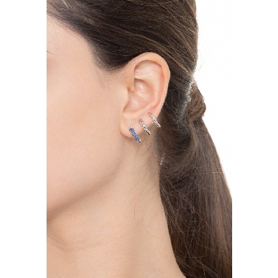 Boucle d’oreille unique or blanc 18K cercles saphirs