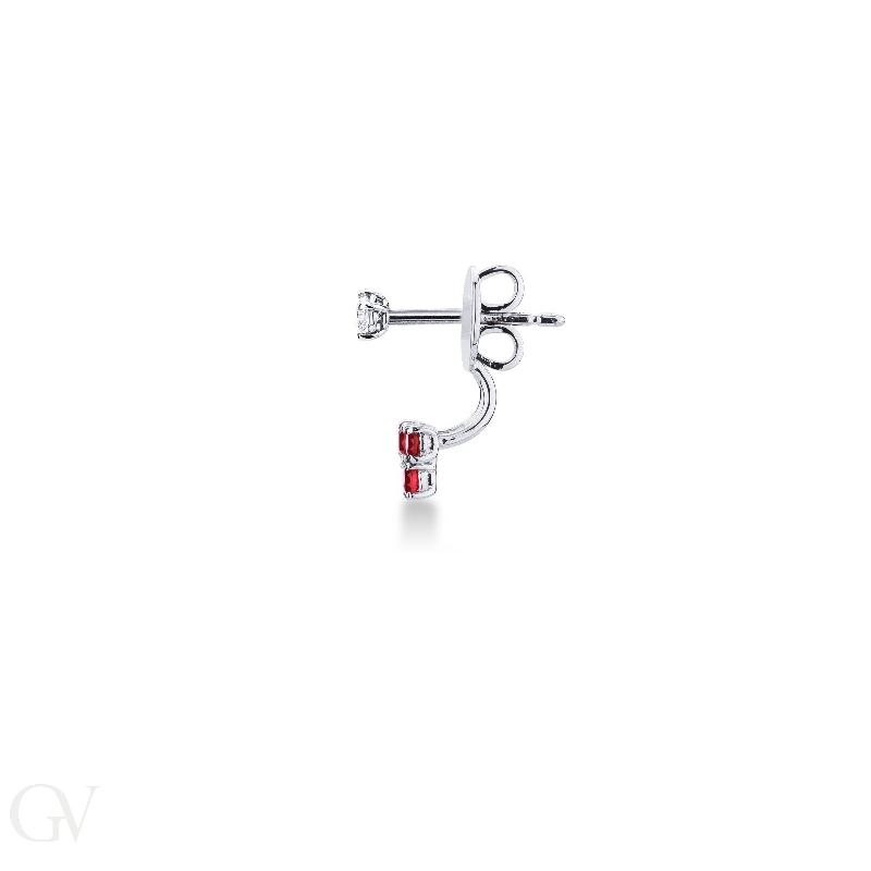 Mono boucle d’oreille en or blanc 18k rubis et diamant