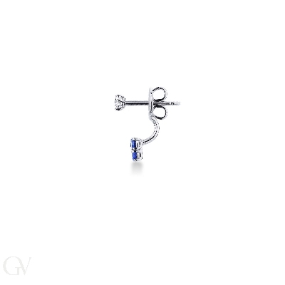 Mono boucle d’oreille en or blanc 18k avec saphirs bleus et diamant