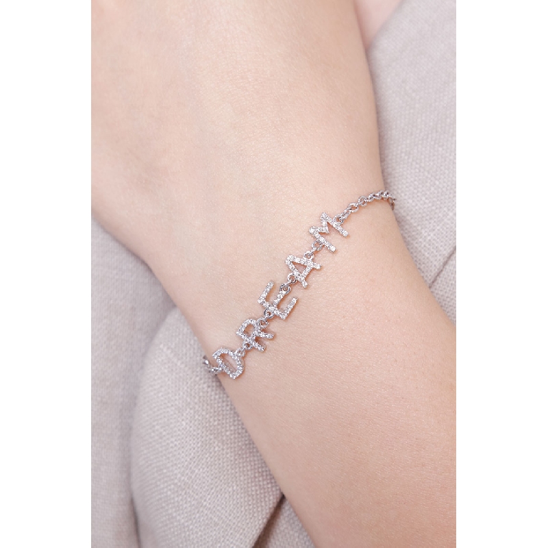 Bracelet personnalisé  DREAM  en or blanc 750 et diamants 