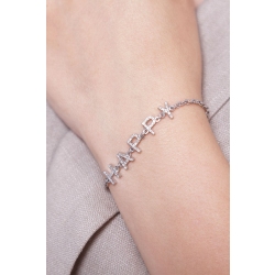Bracelet personnalisé  HAPPY  en or blanc 750 et diamants  2
