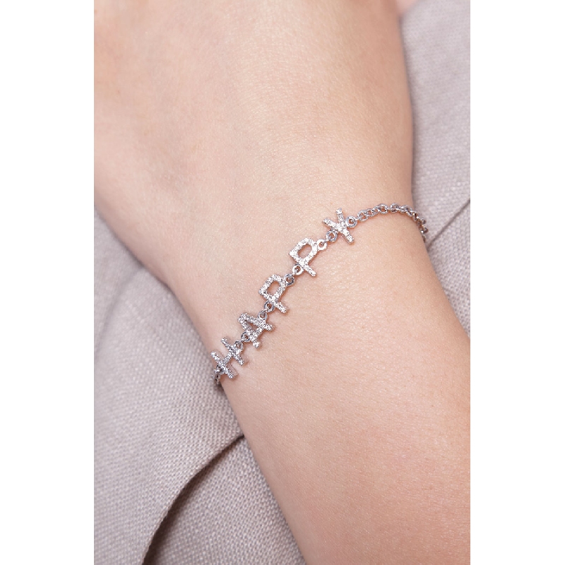 Bracelet personnalisé  HAPPY  en or blanc 750 et diamants 