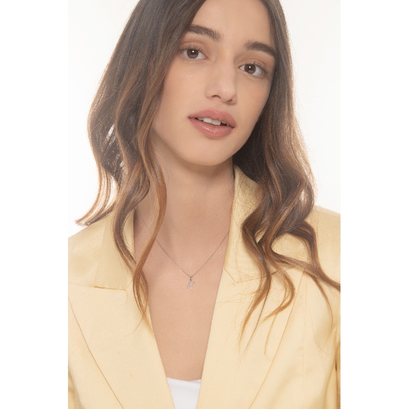 Collier lettre K or blanc 18k diamants