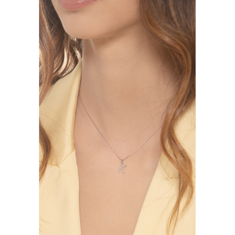 Collier lettre K or blanc 18k diamants