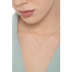 Collier pendentif lettre  A en or blanc 18K et diamants 2