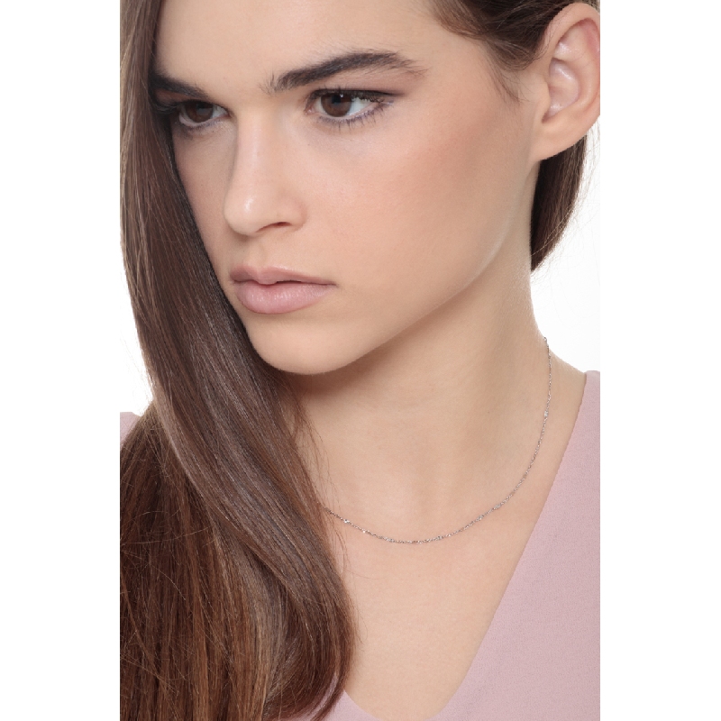 Collier or blanc 18k avec inserts diamantés 40 cm