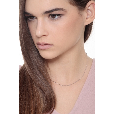 Collier or blanc 18k avec inserts diamantés 40 cm