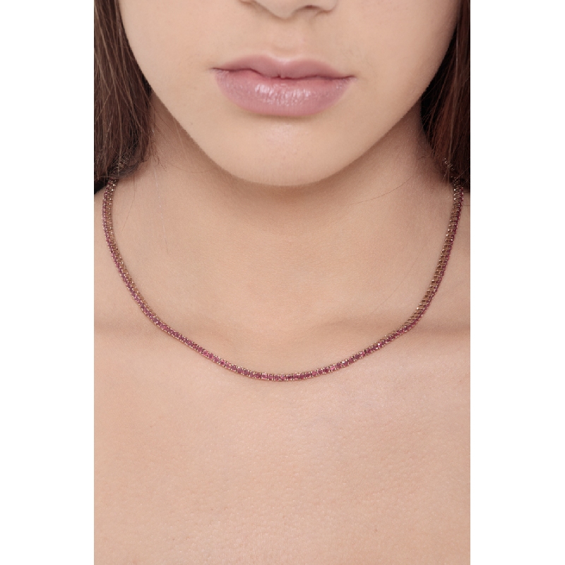 Collier tennis en or rose 18k avec rubis taille brillant