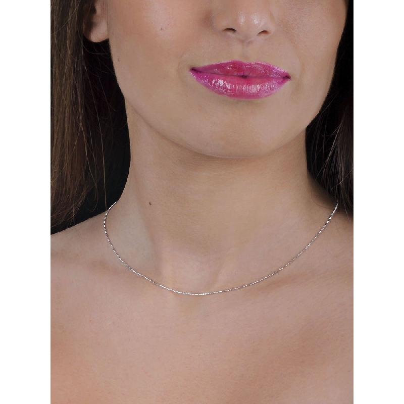 Chaîne fine à billes en or blanc 18K, 40 cm