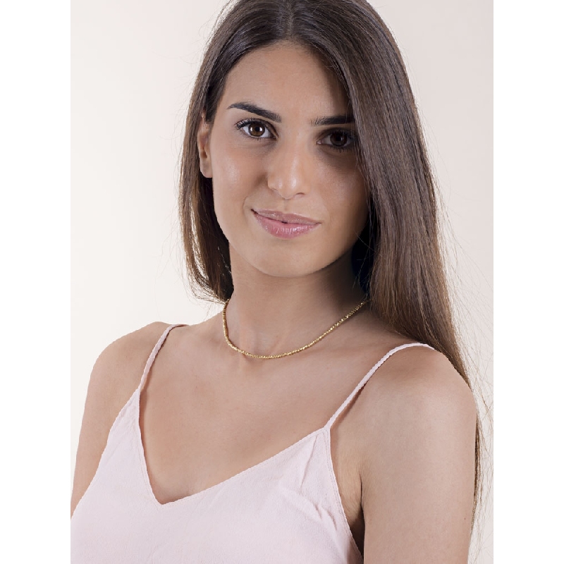 Chaine avec perles diamantées en or jaune 18k