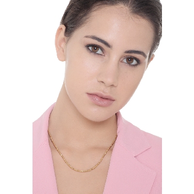 Collier ras du cou en or jaune 18k avec perles diamantées