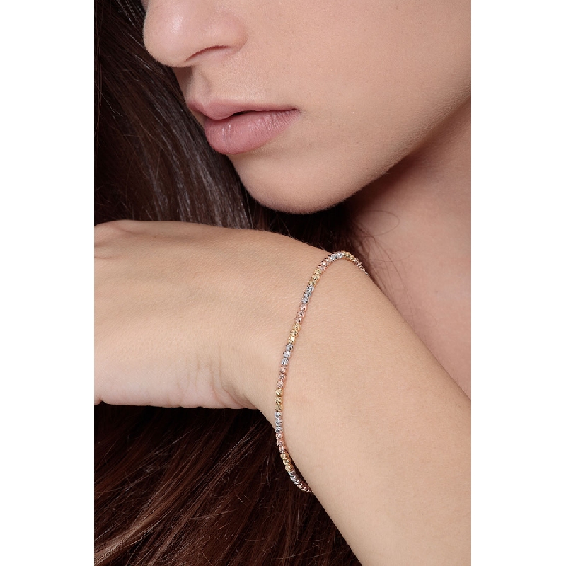 Bracelet avec boules en or jaune, blanc et rose 18k