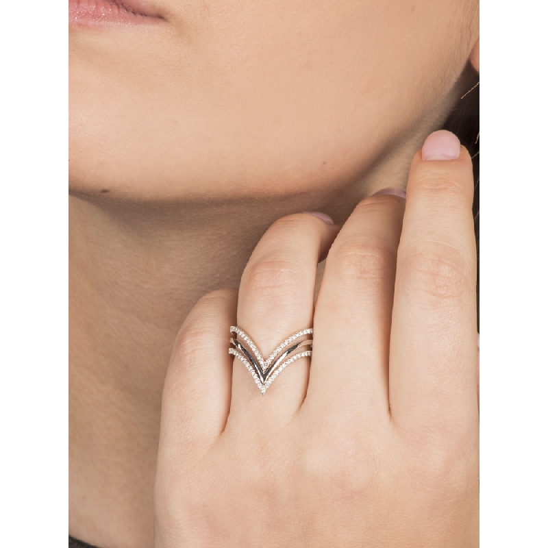 Bague Trois Rangs Or Blanc 18k avec Diamants