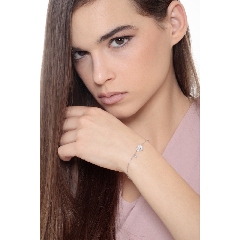 Bracelet or blanc 18k cœur cadenas pavé de diamants