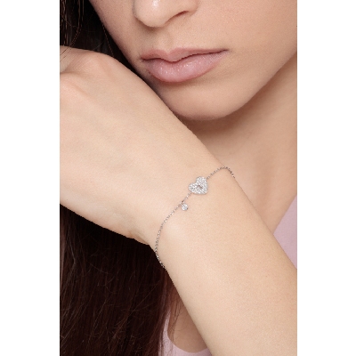 Bracelet or blanc 18k cœur cadenas pavé de diamants