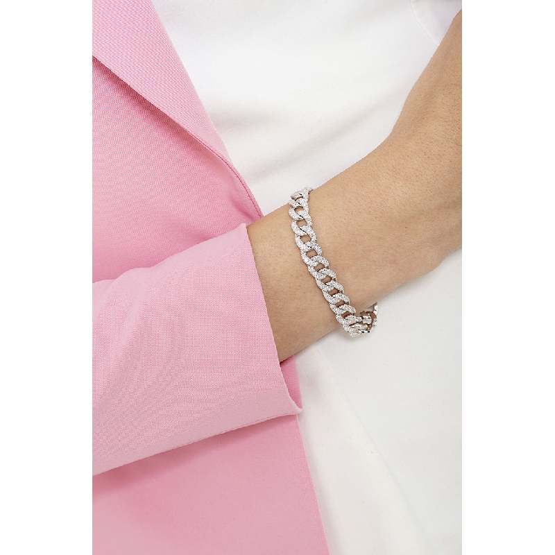 Bracelet  groumette en or blanc 18k et diamants