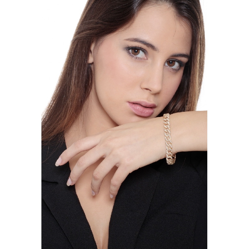 Bracelet gourmette en or jaune 18 carats avec diamants 