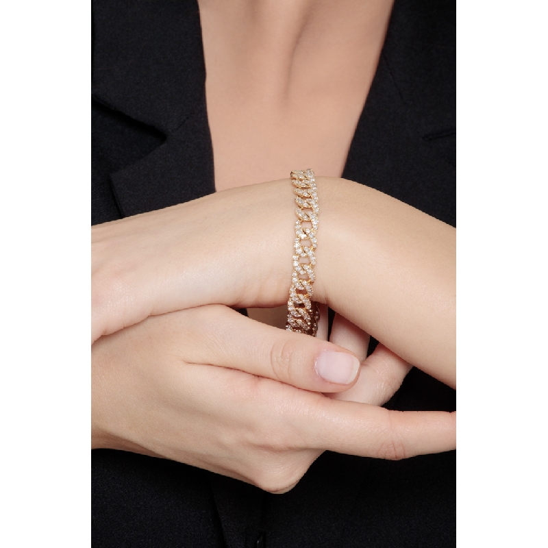 Bracelet gourmette en or jaune 18 carats avec diamants 