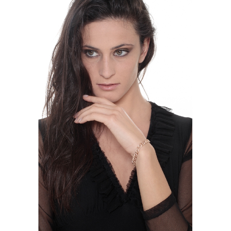 Bracelet gourmette en or rose 18k avec diamants