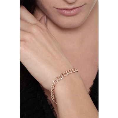 Bracelet gourmette en or rose 18k avec diamants