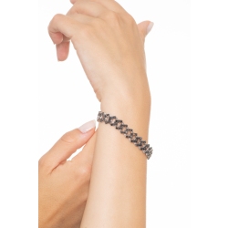 Bracelet groumette en or blanc 18k avec diamants noirs. Pointes brunies. 2