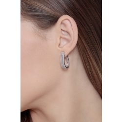 Boucles d'oreilles ovales or blanc 18k avec triple rangée diamants 2