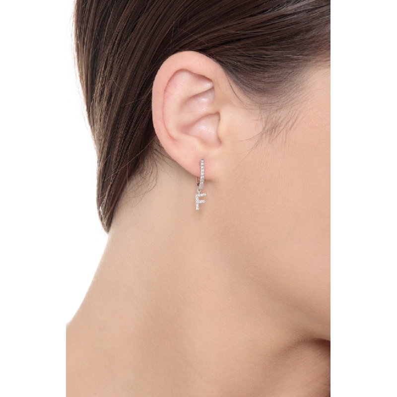 Mono boucle d'oreille en or blanc 18 carats, avec lettre F avec diamants