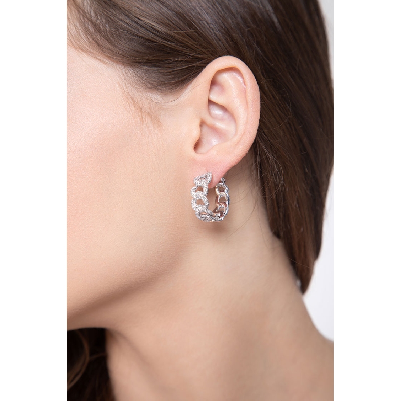  Boucles d'oreilles rondes en Or Blanc 18k avec Diamants