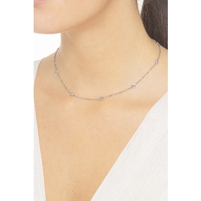 Collier en or blanc 18k avec 9 saphirs roses