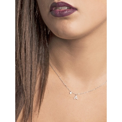 Collier lettre A personnalisable or blanc et diamants