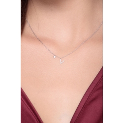 Collier or blanc 18k avec pendentif lettre V serti de diamants  2