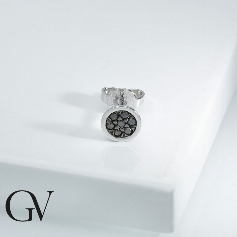 Mono boucle d'oreille homme en or blanc 18k avec diamants noirs