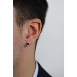 Mono boucle d'oreille homme en or blanc 18k avec diamants noirs 2