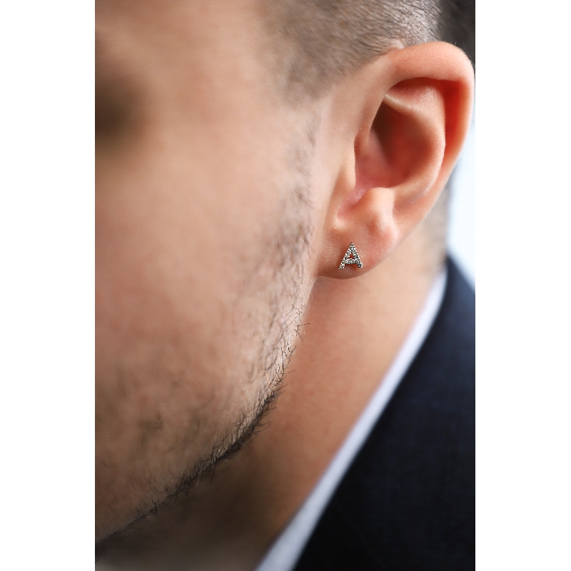 Boucle d'oreille lettre A en diamants et or blanc 750