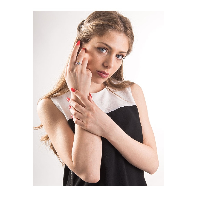 Bague en or blanc 18 carats avec citrine, améthyste et aigue-marine