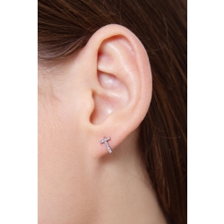 Boucle d'oreille lettre  T  en diamants et or blanc 750 2