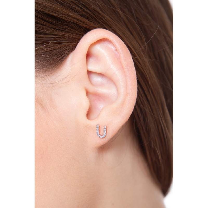 Boucle d'oreille personnalisée lettre U en diamants