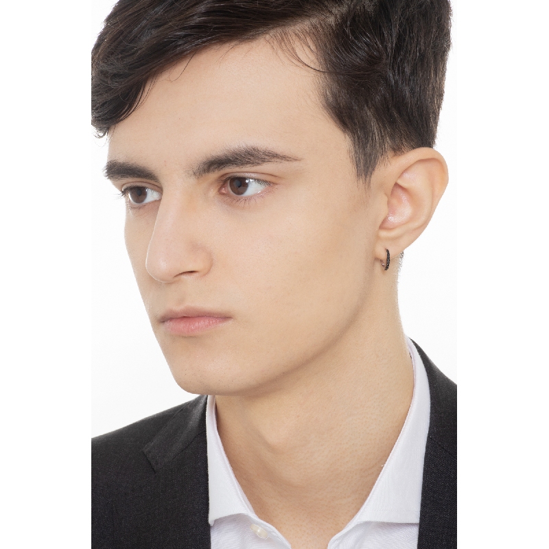 Mono Créole en or blanc 18k avec diamants noirs