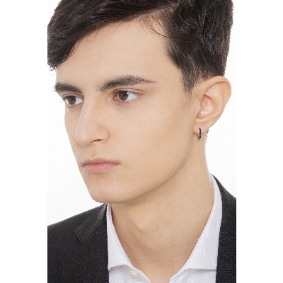 Mono Créole en or blanc 18k avec diamants noirs