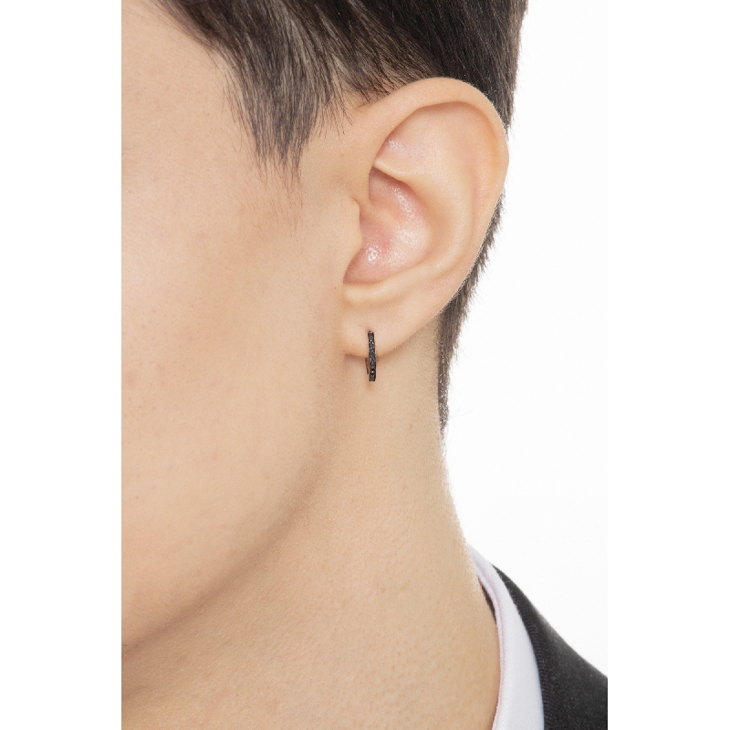 Mono Créole en or blanc 18k avec diamants noirs