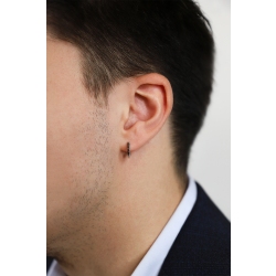 Mono boucle d'oreille créoles en or blanc 18 k et diamants noirs 2