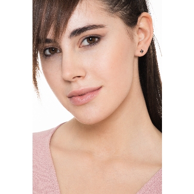 Boucle d'oreille individuelle en or rose 18 ct avec croix en diamants noirs